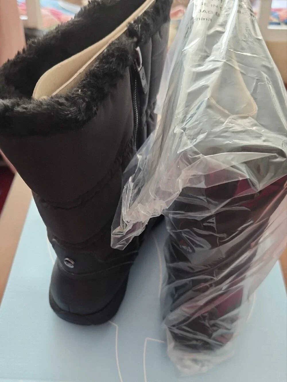 Easy Spirit Black Faux-Fur Trim Insulated Winter Boot
